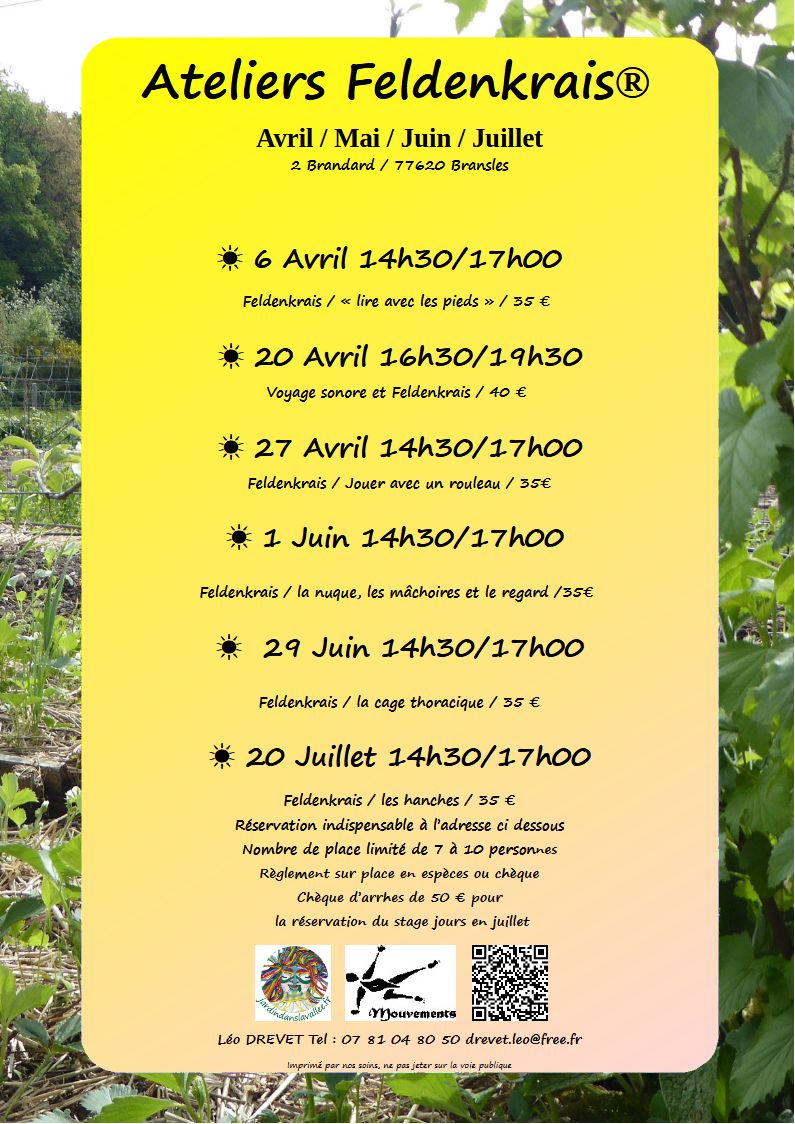 Le calendrier des ateliers Feldenkrais de Léo au jardin dans la vallée