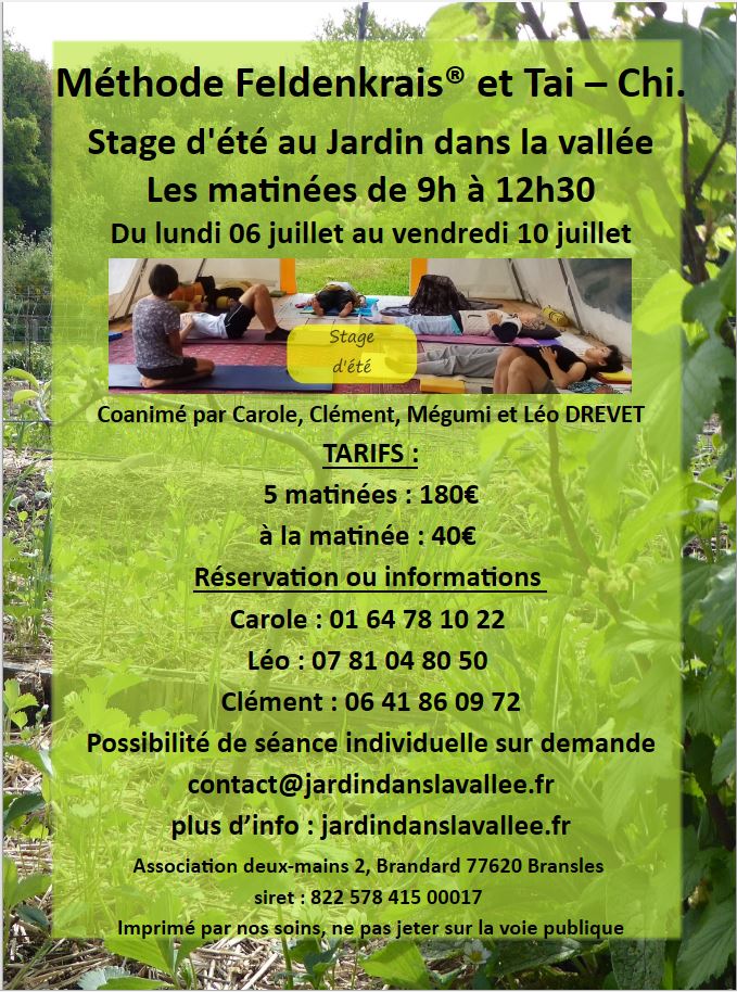 Stage d'été au jardin dans la vallée Méthode Feldenkrais et Tai-Chi